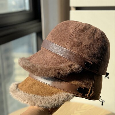 Suede Plush Wide-brimmed Cap Womens Outdoor Warm Cold-proof