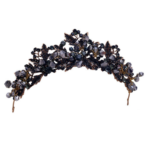 Baroque Handmade Black Crystal Beads Bridal Tiaras Crown Rhi