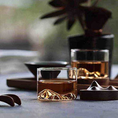 Irish Whiskey Wine Cup Small Mountain with Wooden Base