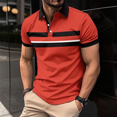 Mens Casual Polo Shirt 2025 Business Digital Print Versatile