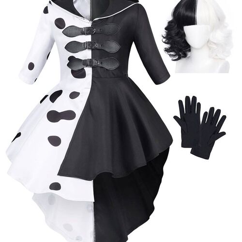 Jurebecia Girls Villains Cruella Deville Dress Up Costume
