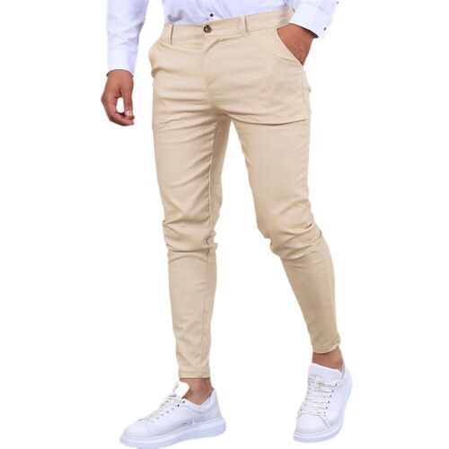 Mens Solid lor Textured Casual Foot Pants Slim-fit Tapered