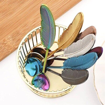 Feather Spoons Stainlesus Steel TeaSpoons Creative Coffee Sp
