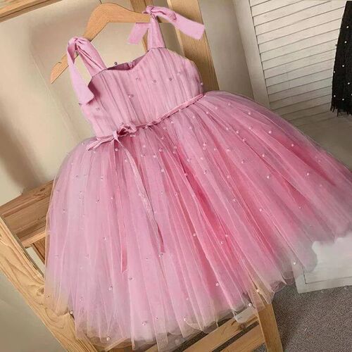 Summer Girl Tulle Dress Princess Party Tutu Fluffy Pearl Dre