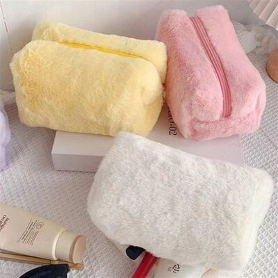 Makeup Bag Cute Cosmetic Bag Plush Pink White Makeup Pouch T