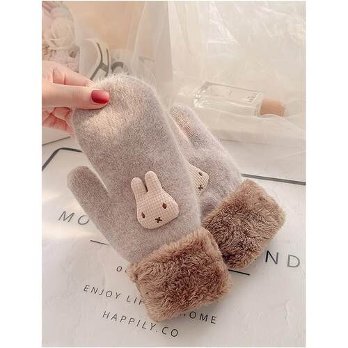 Gloves women plus fleece thickened rabbit fluff line windpro