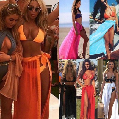 Women SwimWear ver Up Sheer Beach Mini Wrap Skirt Sarong Par