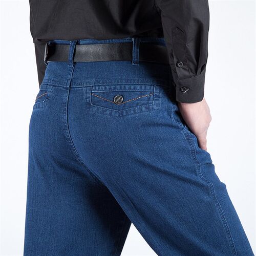 Jeans Mens High Waist Straight Loose Elastic Middle-aged Lo