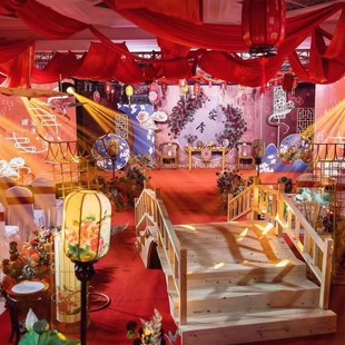 婚庆木桥婚礼舞台布置道具拱桥中式木制木纹围栏楼梯扶手栏杆舞台