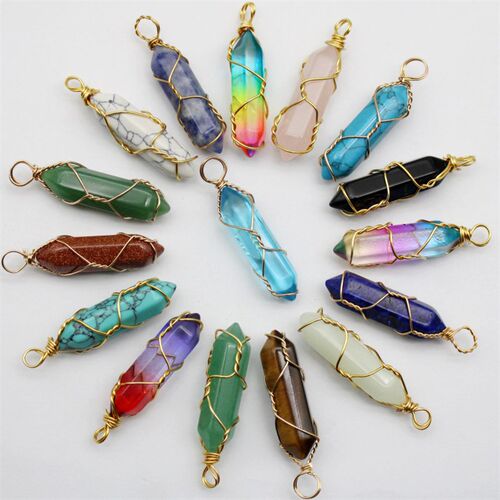 12pcs Natural Stone Rose Quartz Stained Glass Pillar Hexagon
