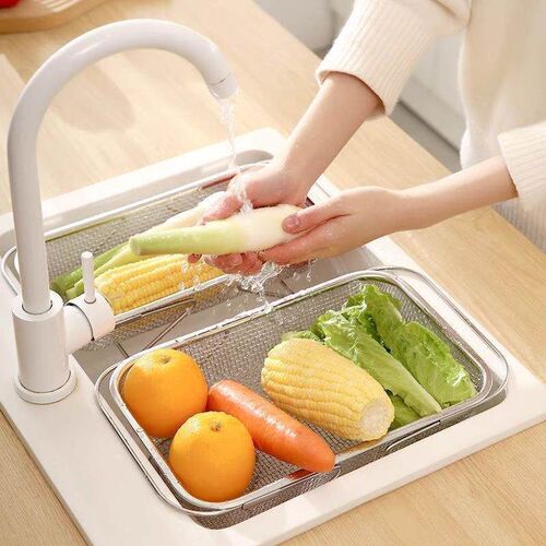 Scalable Drain Basket Stainless Steel Vegetable Washing Basi