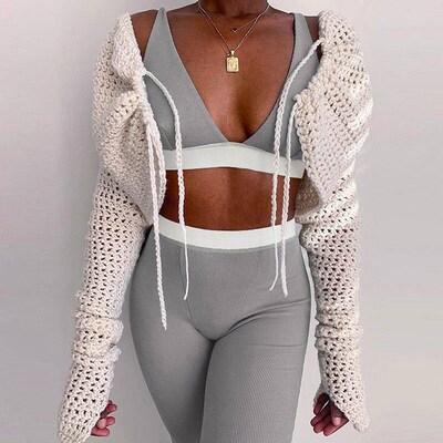 2021 Sleeveless V-Neck Crop Tops Leggings 2 Pieces Set Winte
