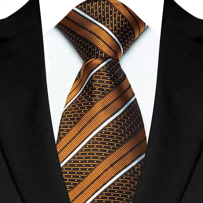 Luxury 8CM Mens Necktie Brown Orange Color Dot Stripes Ties - 实物图