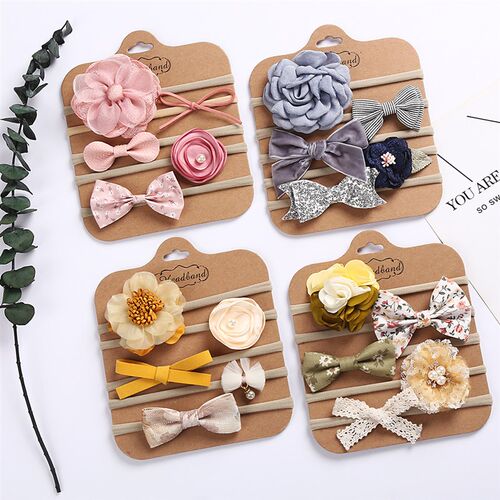 5Pcs/Set Baby Girl Headbands Newborn Bows Elastic Hair Bands