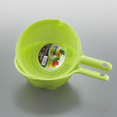 plastic long handle rice colander strainer filter green