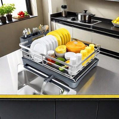 Black Metal Kitchen Countertop Dish Sink Drain Rack Knife An