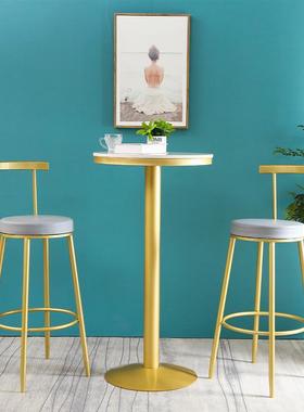 大理石高脚台桌家50568用小圆吧茶桌圆形酒吧商用吧台奶店桌椅休