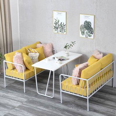 北欧餐桌厅XJ-18102洽谈双椅组合简约铁艺单人人is休闲卡座沙发组