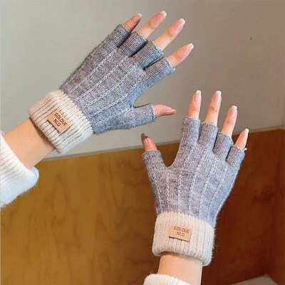 Winter Fingerless Gloves for Men Half Finger Writting Office
