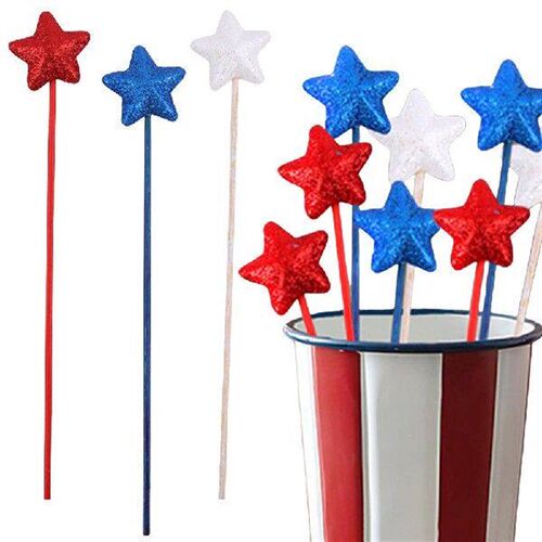 Glitter Star Picks Foam Sparkly Sticks Patriotic Star Picks