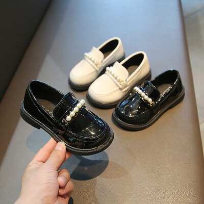 Girls Leather Shoes for School Party Wedding Kids Black Loaf