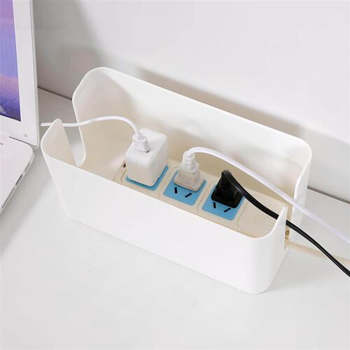 Cable management box for power strips and sockets, a desktop