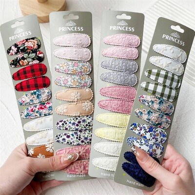 10Pcs/set Printed Embroidery Waterdrop Shape Hair Clips For
