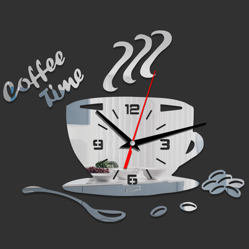 Creative Coffee Cup Shaped Wall Clock Modern Design 3D Mirro
