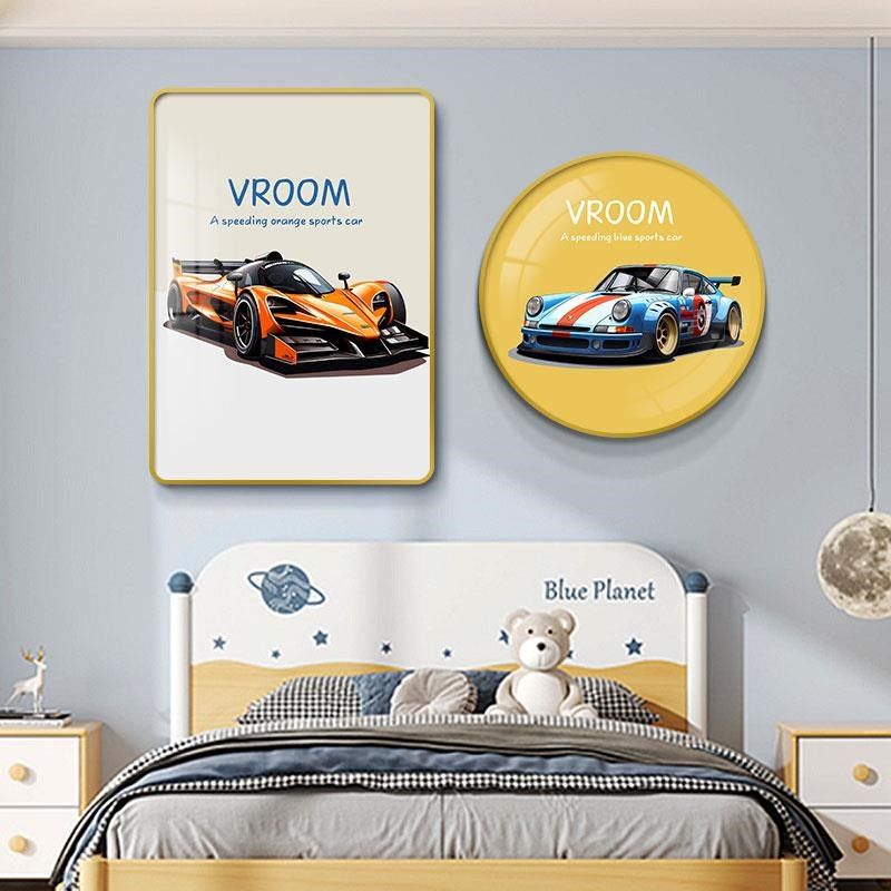 汽车卡通儿童房装饰画男孩卧室床头挂画背景墙面壁画电竞房间装饰,家居饰品,现代装饰画,淘宝优惠券,粉丝福利购,淘宝优惠卷