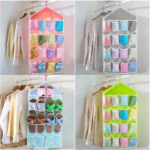 16 Pockets Clear Hanging Bag Socks Tie Bra Underwear Rack
