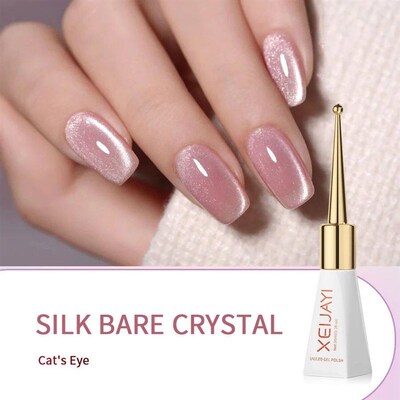 1pc 10ml Silk Nude Crystal Cat Eye Gel Polish Magnetic Nail