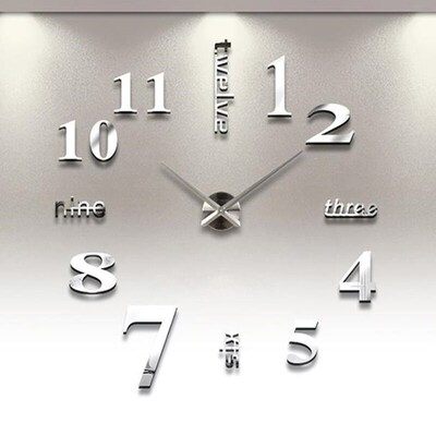 3D Mirror Number Wall Clock Stickers 40cm Modern Design DIY