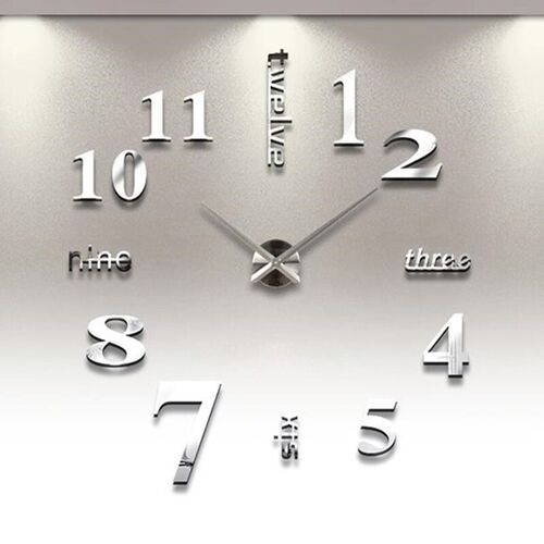 3D Mirror Number Wall Clock Stickers 40cm Modern Design DIY