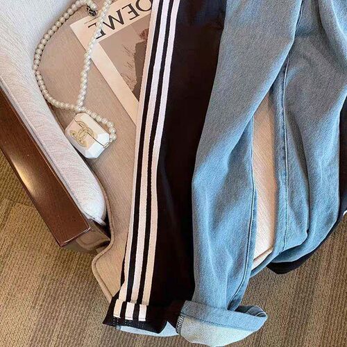 Color Contrast Patchwork Wide-Leg Jeans Women's Fashion