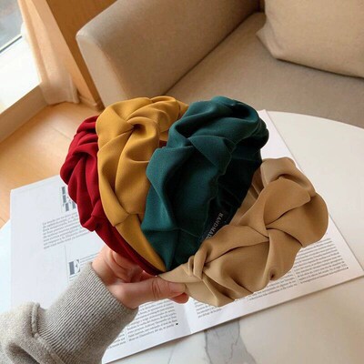 Vintage Pleated Wide Brim Solid Color Pressed Hair Headband