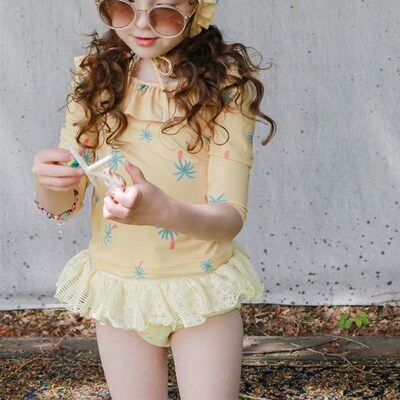 3 Piece Floral Print 2-8 Years Kids Girls Bikini SetKorean L