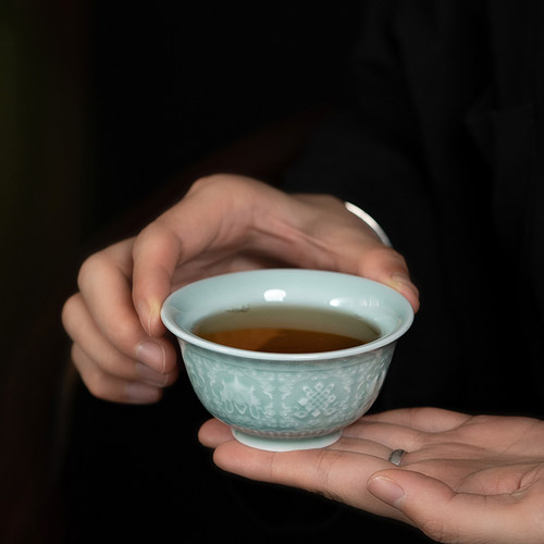 廷怀窑原矿浮雕八宝图纹杯主人单杯品茗杯陶瓷茶杯压手杯功夫茶具