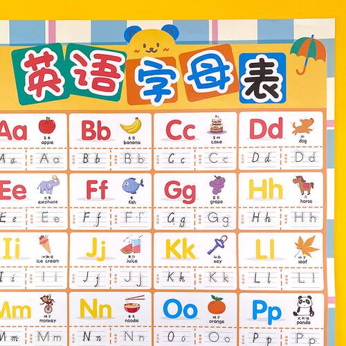 儿童启蒙英语字母表墙贴26个字母表大小写标准书写挂图墙贴纸教具