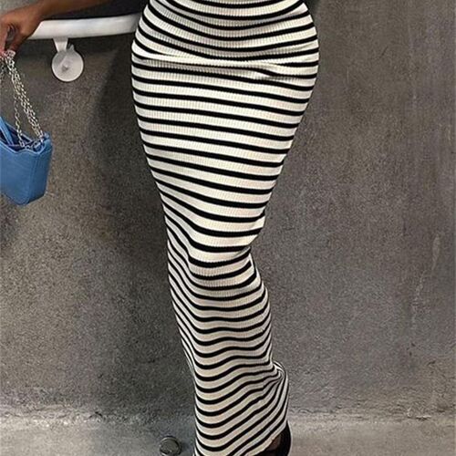 Tossy Striped Knit Female Long Skirt Slim Straight Ladies