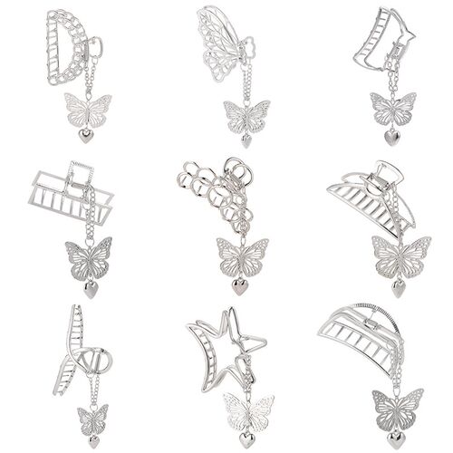 1PC Retro Metal Hair grip Goth Butterfly Hair Clip Love Pend
