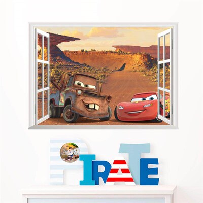 Cartoon Mcqueen Cars 3D Wall Stickers for Kids Room Boys Fak