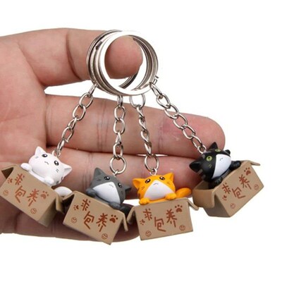 Creative Personality Cute Little Cat Box Keychain For Women