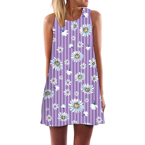 Woman Summer Dress Loose Sleeveless Printed Mini Dresses
