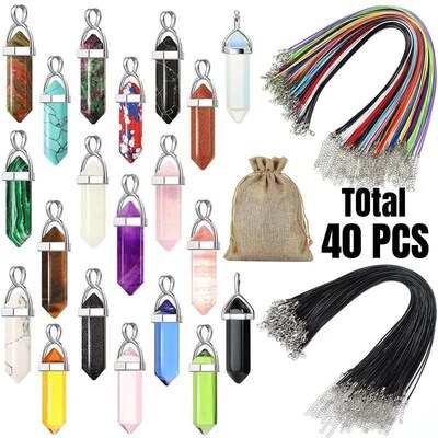 Total 40 PCS Hexagonal Chakra Crystal Bullet Shape Gemstone