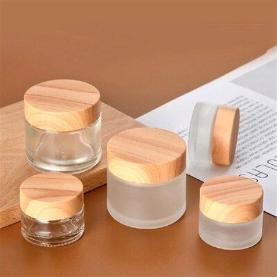 100g Wood Grain Lid 30g Glass Cream Bottle Cosmetic Jar 50g