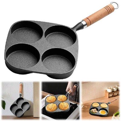 4 Hole Egg Pancake Steak Pan Non-Stick Cast Iron Omelet Pan