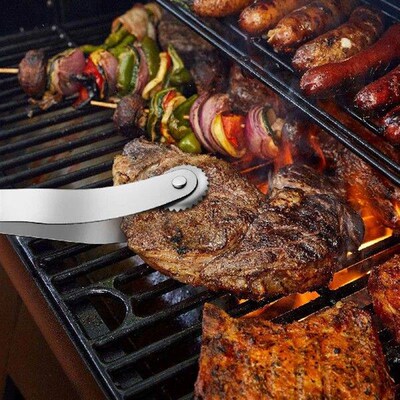 2Pcs Stainless Steel BBQ Sausage Turning Tong with Oil