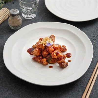 Irregular White Ceramic Dining Plate Western Style Steak