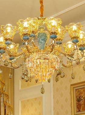 欧式客厅轻奢水晶灯蓝色法式陶瓷酒店别墅吊灯奢华卧室餐厅led灯