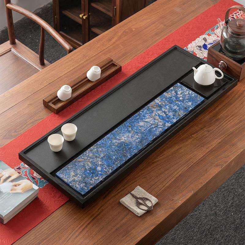 天然乌金石奢石茶盘中式简约茶海家用整块轻奢现代茶具托盘送礼
